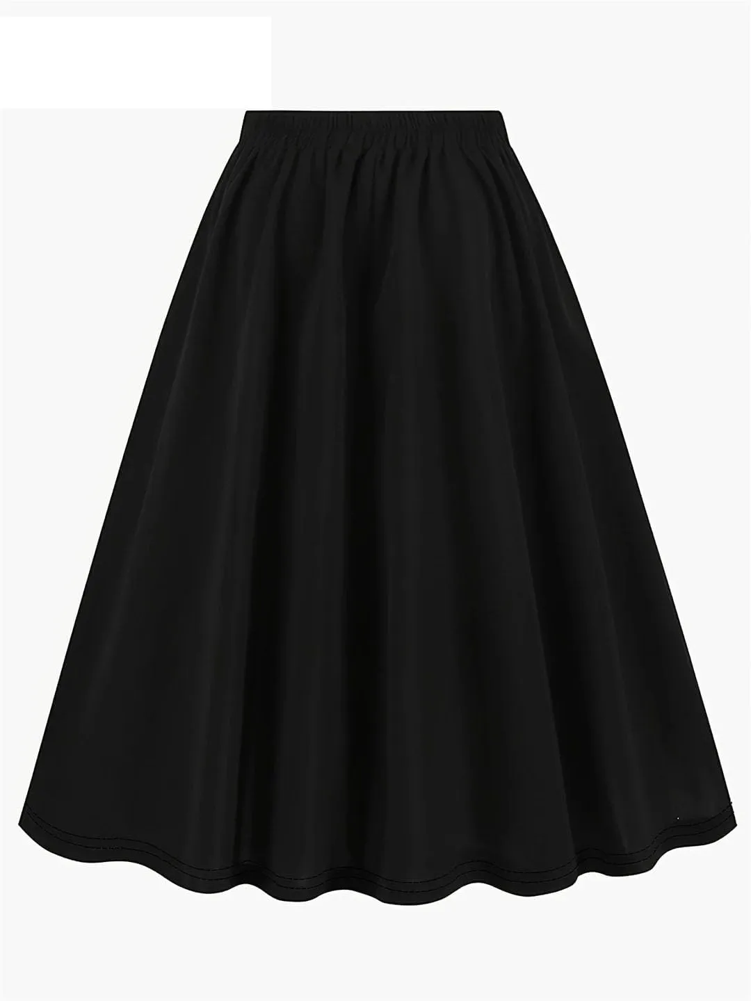 Women Buttons Front High Waist Skirts A-Line Elastic Waist Black Skirt Vintage Midi Swing Skirt
