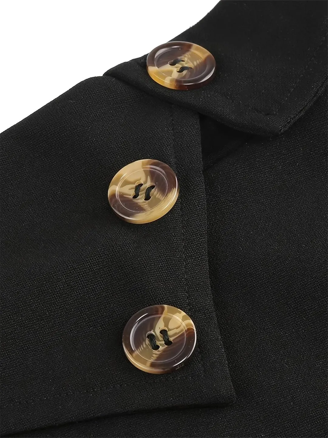Women Buttons Front High Waist Skirts A-Line Elastic Waist Black Skirt Vintage Midi Swing Skirt