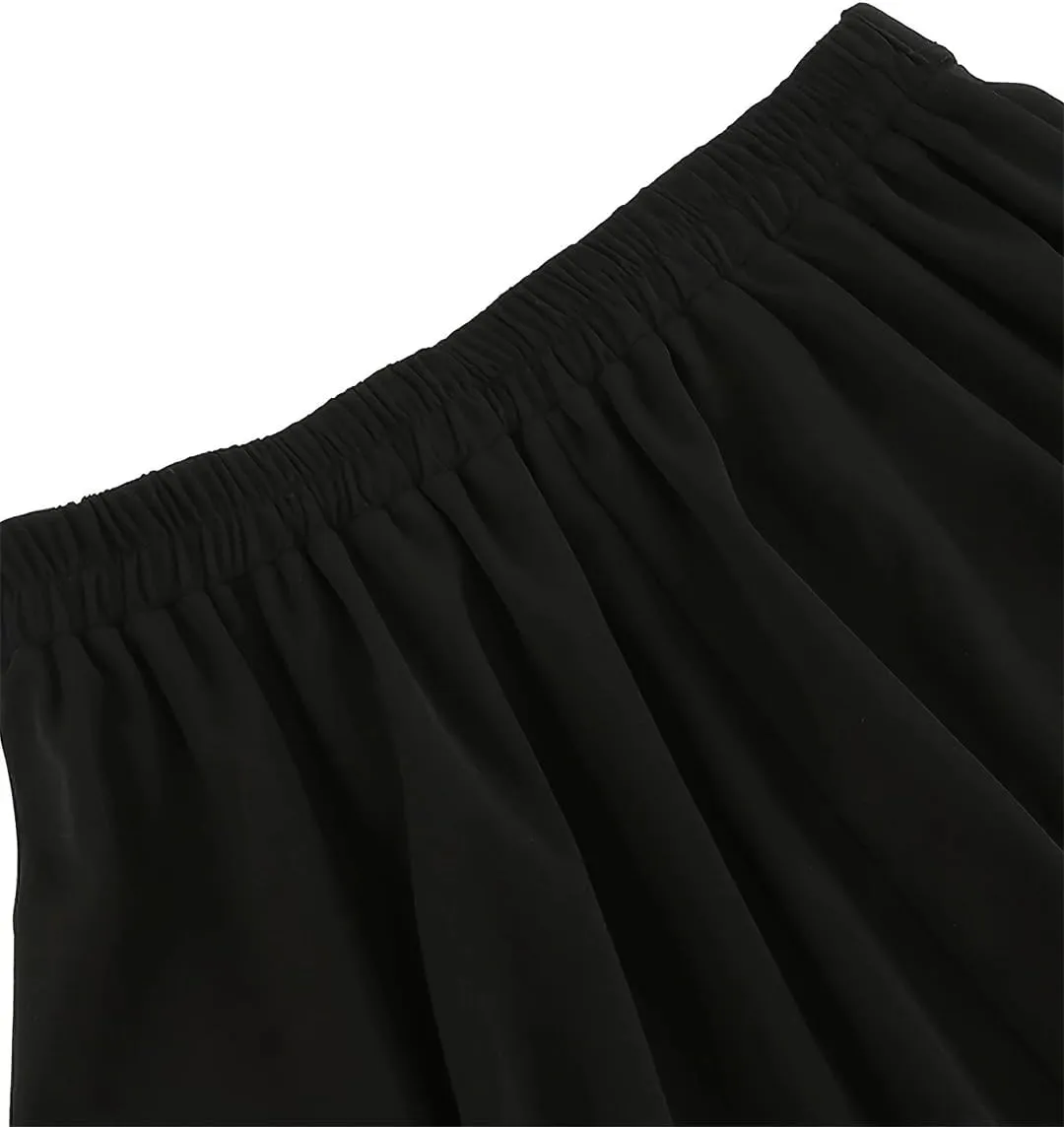 Women Buttons Front High Waist Skirts A-Line Elastic Waist Black Skirt Vintage Midi Swing Skirt