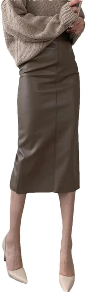 Women Faux Leather PU Midi Skirts Clubwear Party Lady High Bodycon Wrap HIPS Bottom Waist Skirts