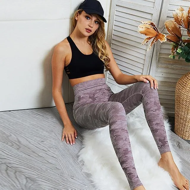 Women High Waist Curve Camo Print Leggings