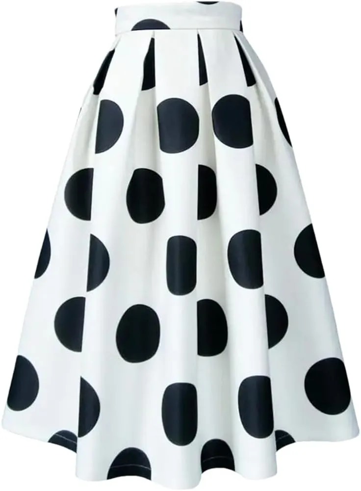 Women Midi Cute Skirts High Waist Big Swing A-Line Long Skirts Evening Vintage Skirt