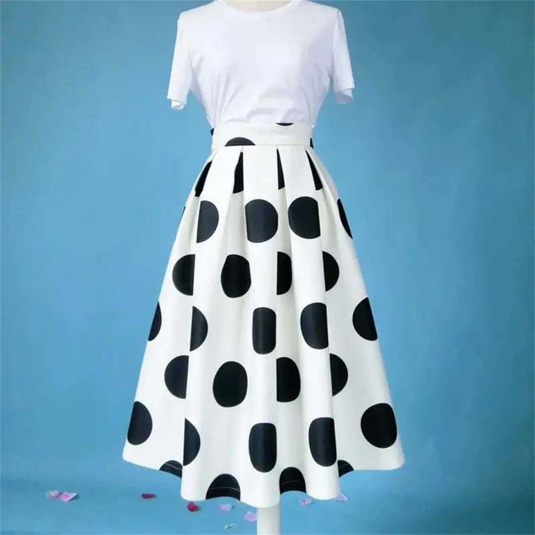 Women Midi Cute Skirts High Waist Big Swing A-Line Long Skirts Evening Vintage Skirt