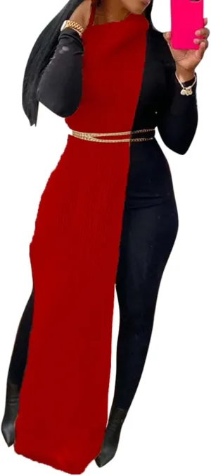 Women Sexy Knitted Turtleneck Side Split Sleeveless Sweater Dress Long Maxi Dresses Pullover Top