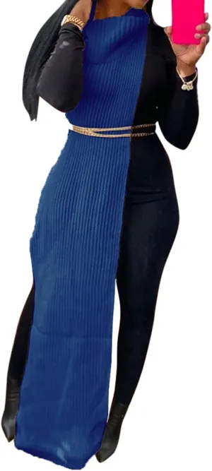 Women Sexy Knitted Turtleneck Side Split Sleeveless Sweater Dress Long Maxi Dresses Pullover Top