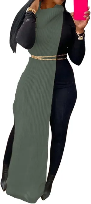 Women Sexy Knitted Turtleneck Side Split Sleeveless Sweater Dress Long Maxi Dresses Pullover Top