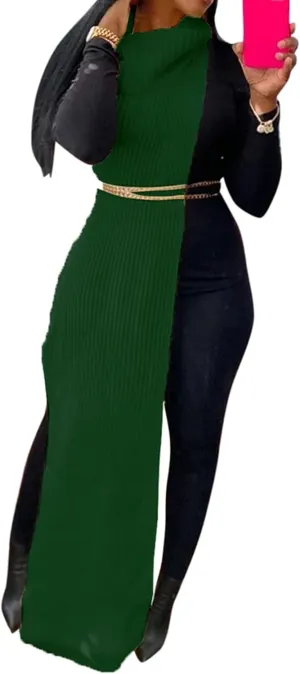 Women Sexy Knitted Turtleneck Side Split Sleeveless Sweater Dress Long Maxi Dresses Pullover Top