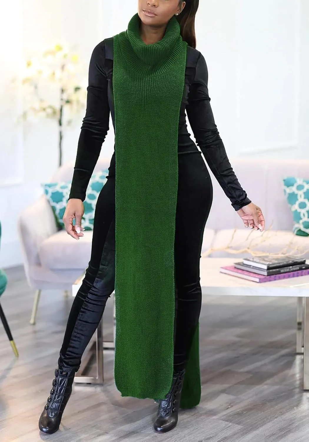 Women Sexy Knitted Turtleneck Side Split Sleeveless Sweater Dress Long Maxi Dresses Pullover Top