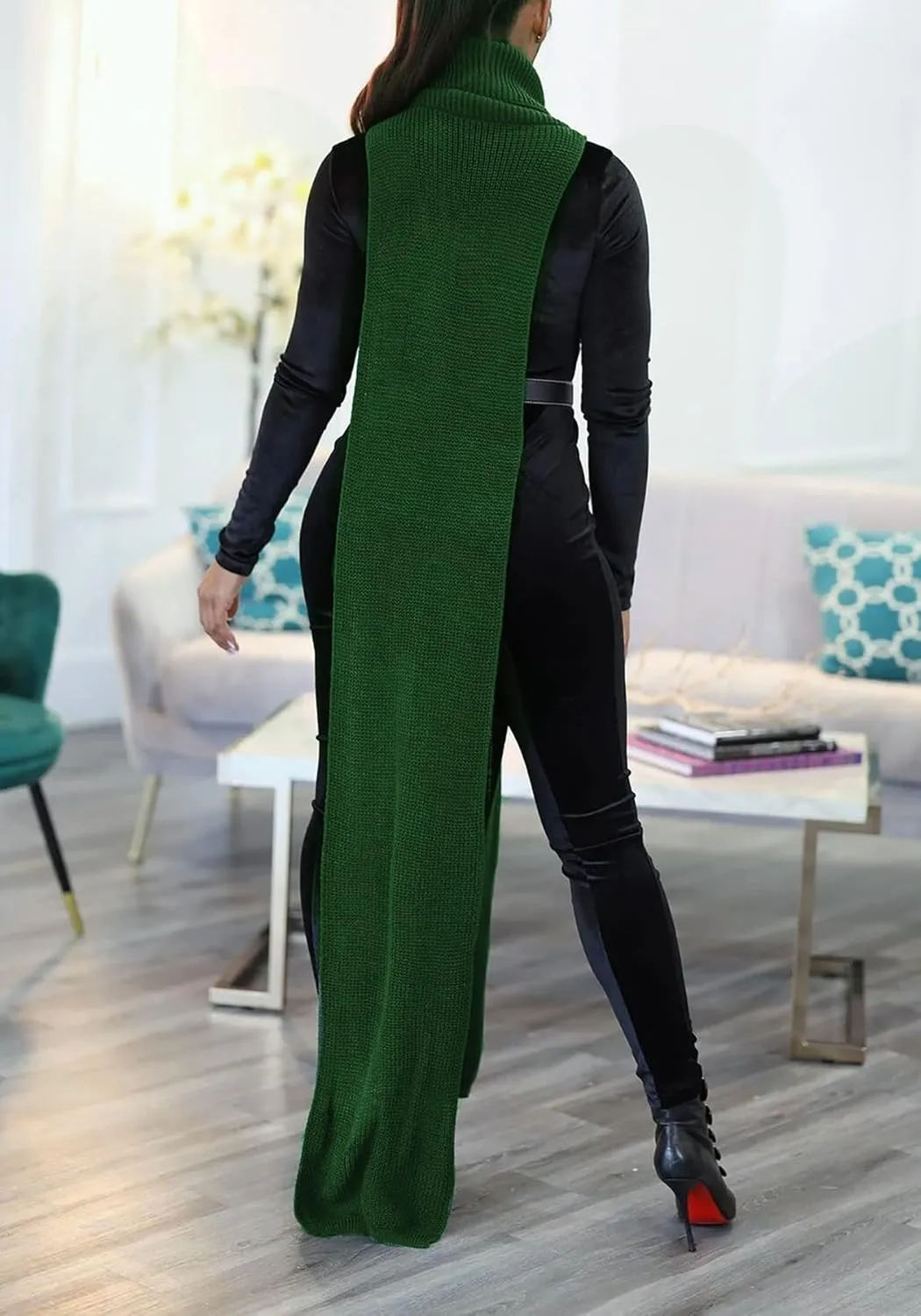 Women Sexy Knitted Turtleneck Side Split Sleeveless Sweater Dress Long Maxi Dresses Pullover Top