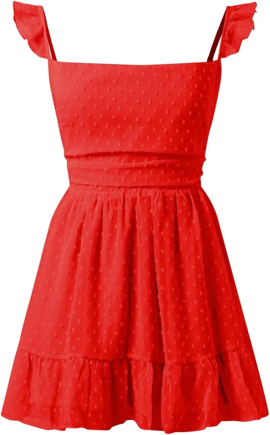 Women Spaghetti Strap Mini Dress Low Cut Sleeveeless Short Dress Backless Going Out Ruffle Cute Winter Dresses