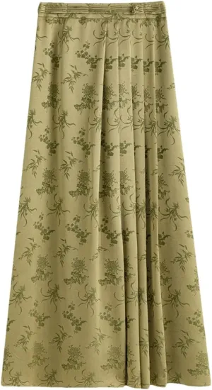 Women Textured Midi Long Skirt Chinese Style Asymmetrical Office Casual Pleated Skirts
