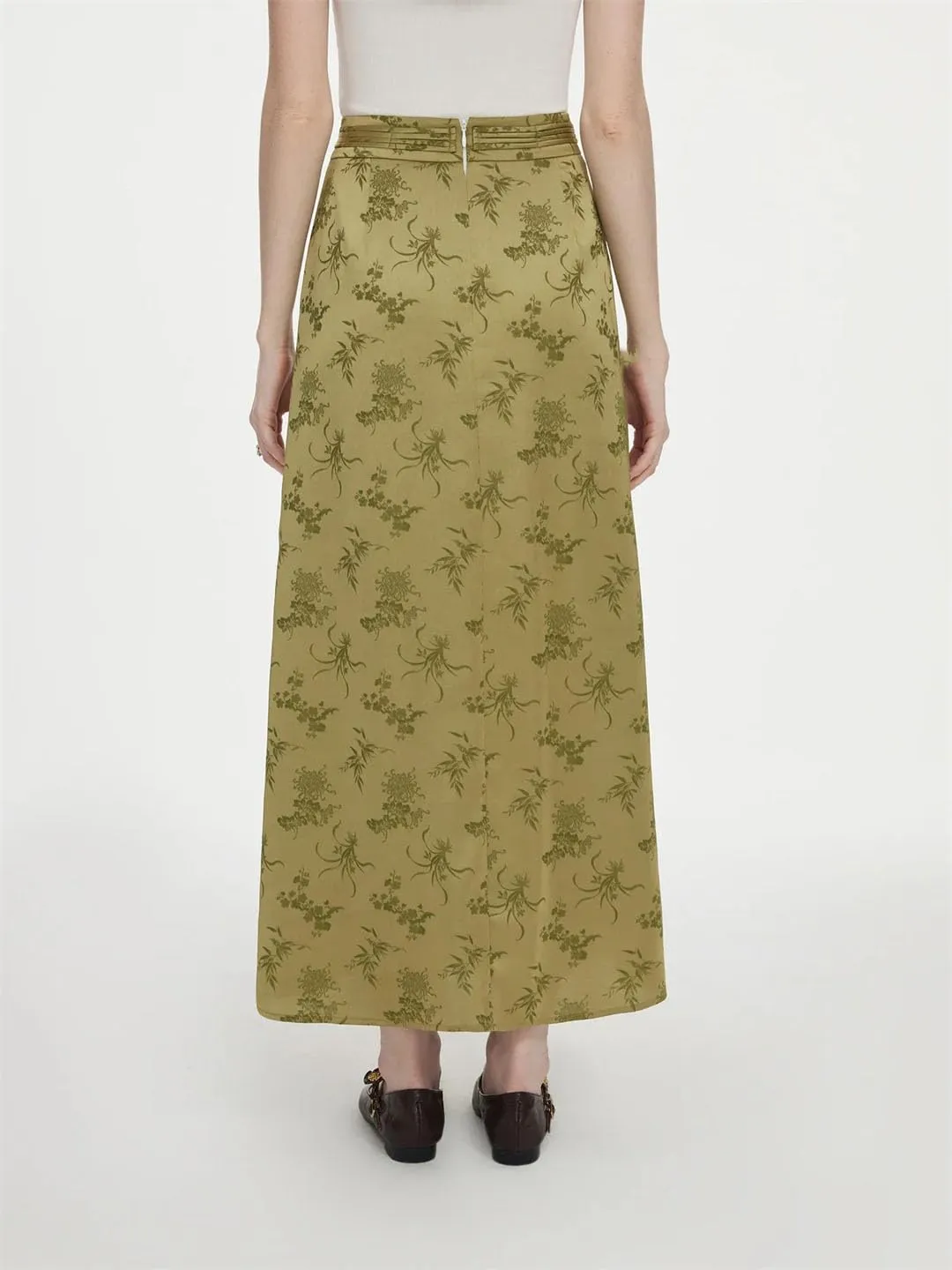 Women Textured Midi Long Skirt Chinese Style Asymmetrical Office Casual Pleated Skirts