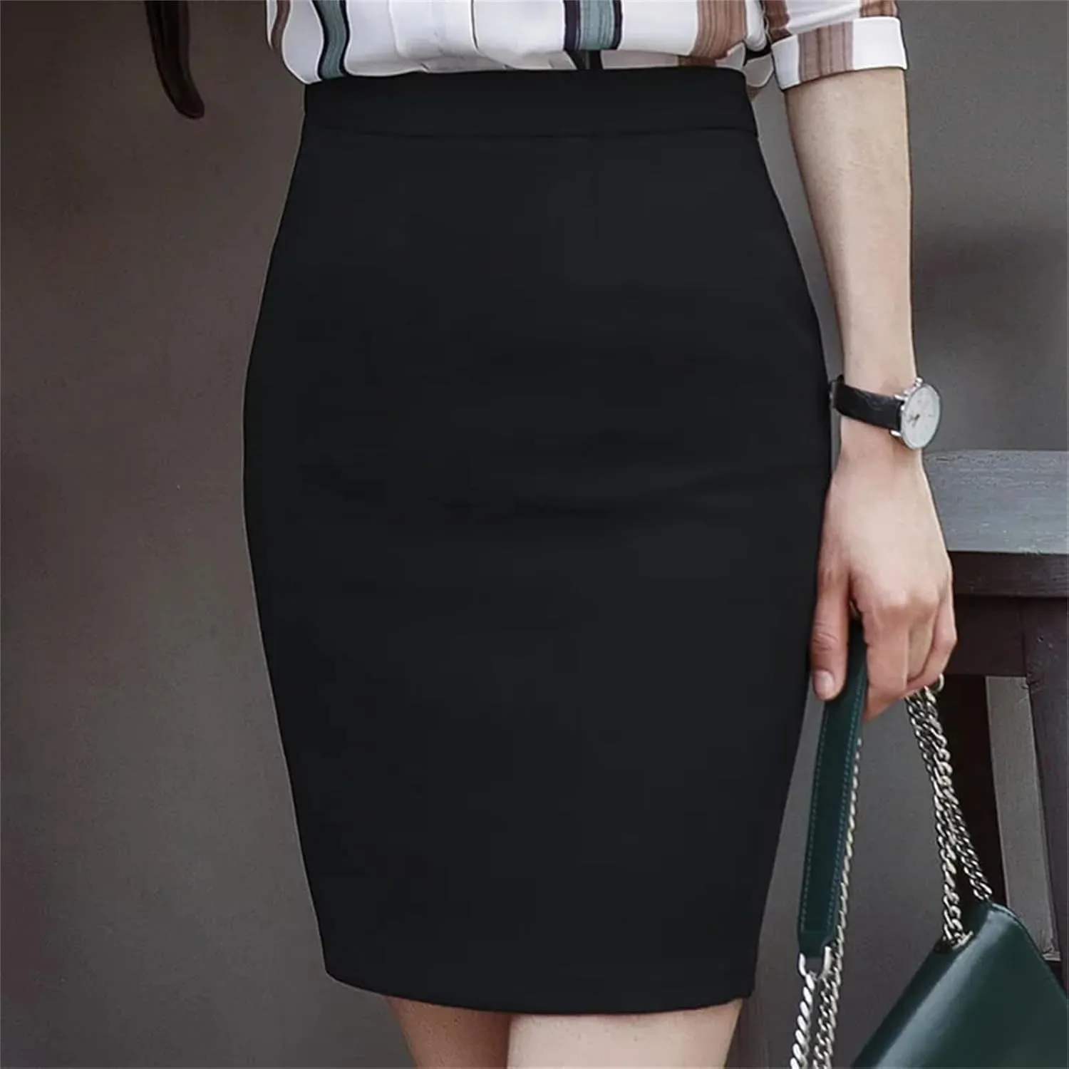 Women's Bottoms Formal Office Lady Mini Pencil Skirt  Work Business Bodycon Midi Skirt High Waist Tummy Control