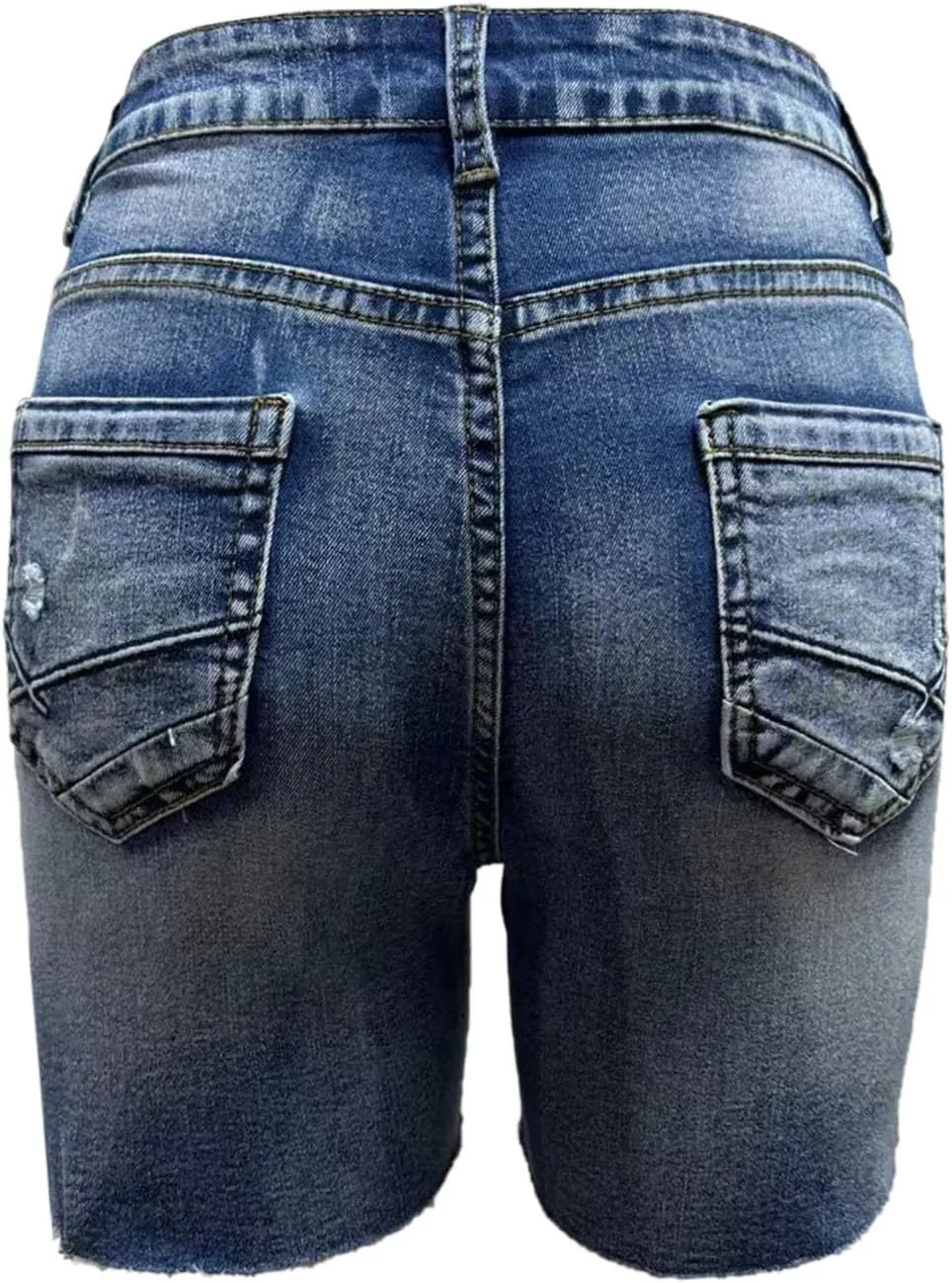 Womens Denim Short Trendy Summer Elastic High Waisted Stretchy Skinny Casual Girls Long Ripped Raw Hem Jean Shorts