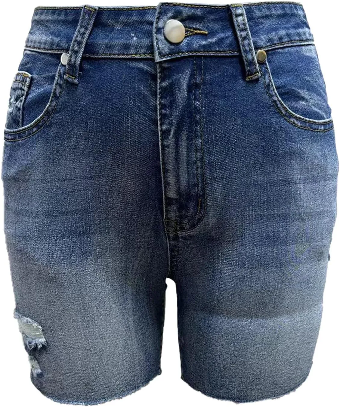 Womens Denim Short Trendy Summer Elastic High Waisted Stretchy Skinny Casual Girls Long Ripped Raw Hem Jean Shorts