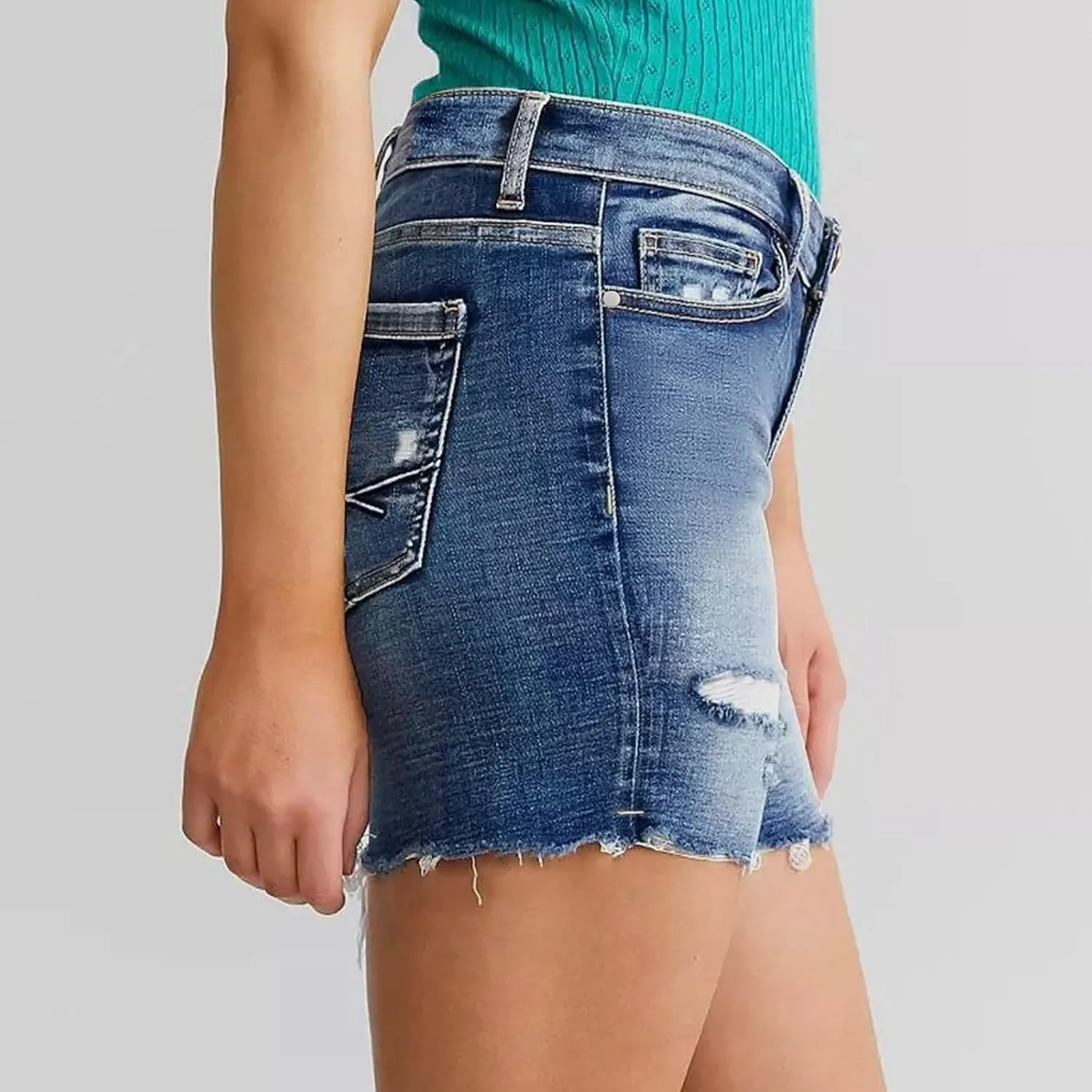 Womens Denim Short Trendy Summer Elastic High Waisted Stretchy Skinny Casual Girls Long Ripped Raw Hem Jean Shorts
