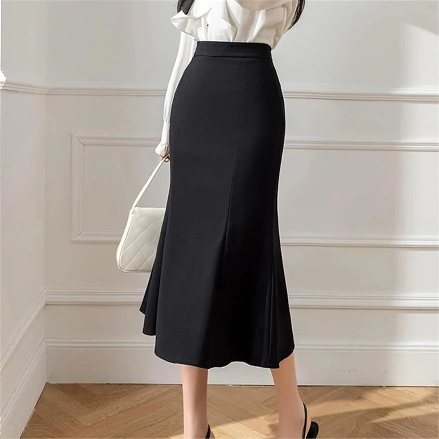 Women's Elegant Trumpet Skirt  Casual Slim Mid-Long Office Fishtail Pencil Skirt for Work