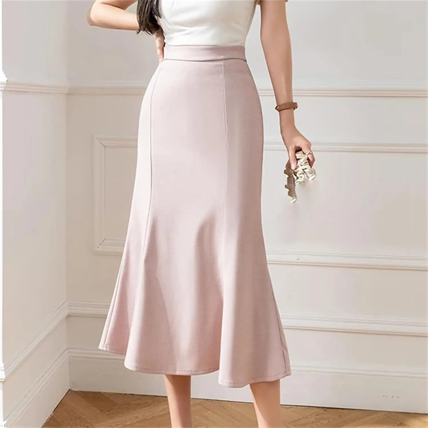 Women's Elegant Trumpet Skirt  Casual Slim Mid-Long Office Fishtail Pencil Skirt for Work