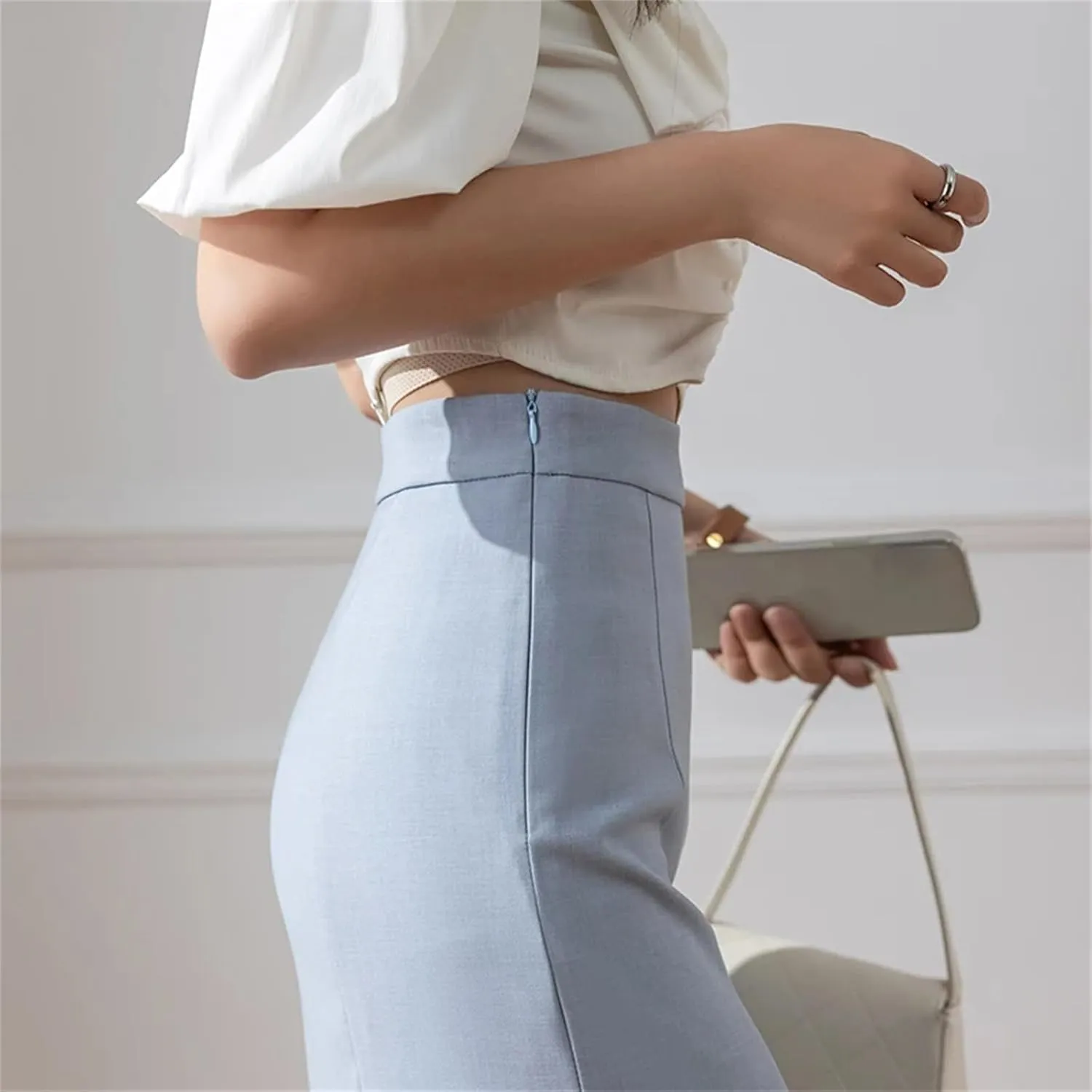 Women's Elegant Trumpet Skirt  Casual Slim Mid-Long Office Fishtail Pencil Skirt for Work
