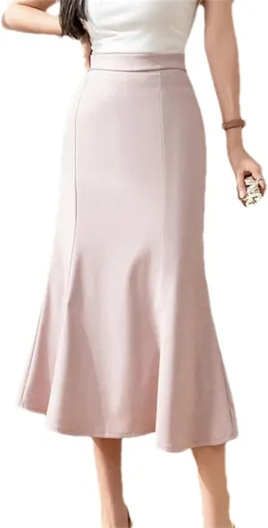 Women's Elegant Trumpet Skirt  Casual Slim Mid-Long Office Fishtail Pencil Skirt for Work
