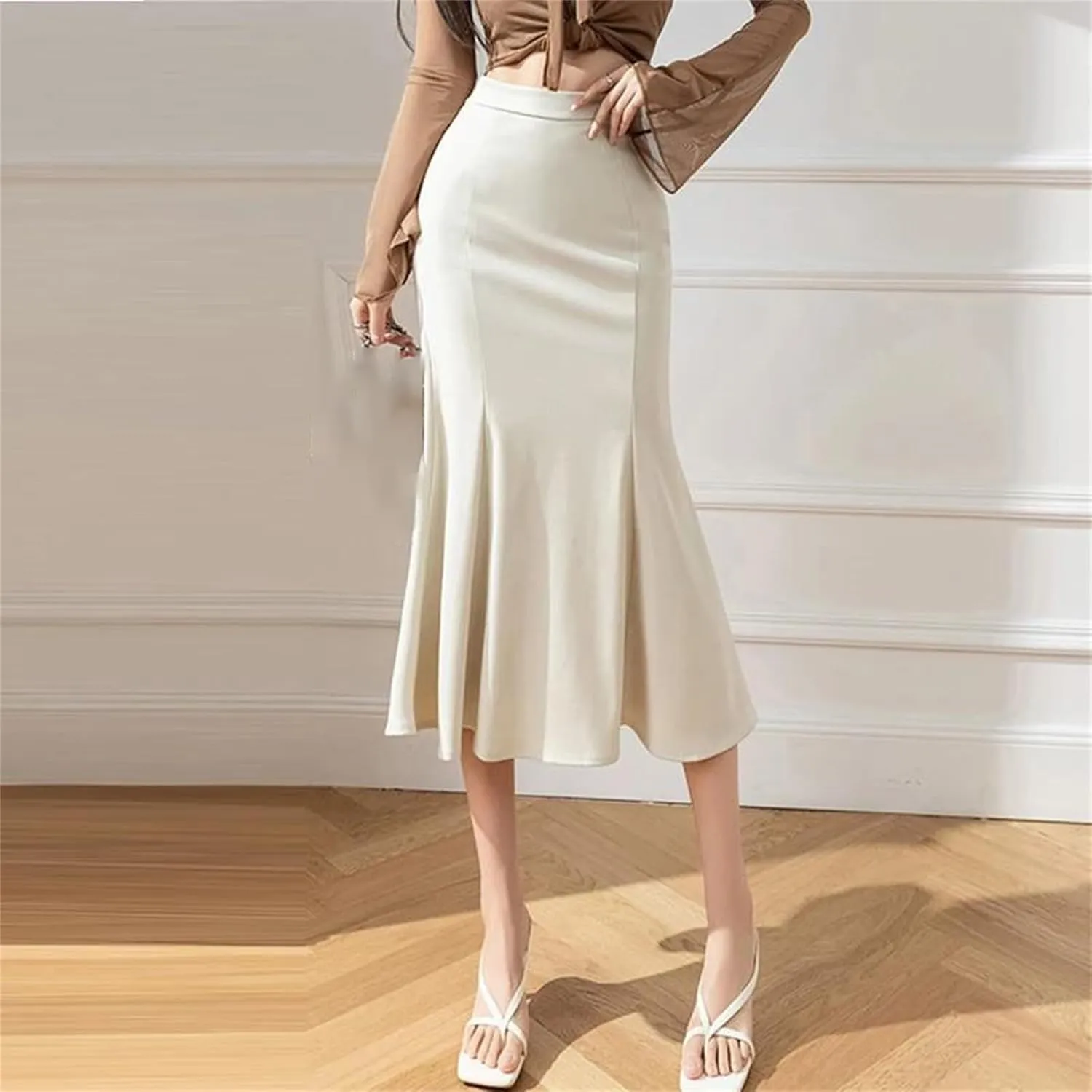 Women's Elegant Trumpet Skirt  Casual Slim Mid-Long Office Fishtail Pencil Skirt for Work