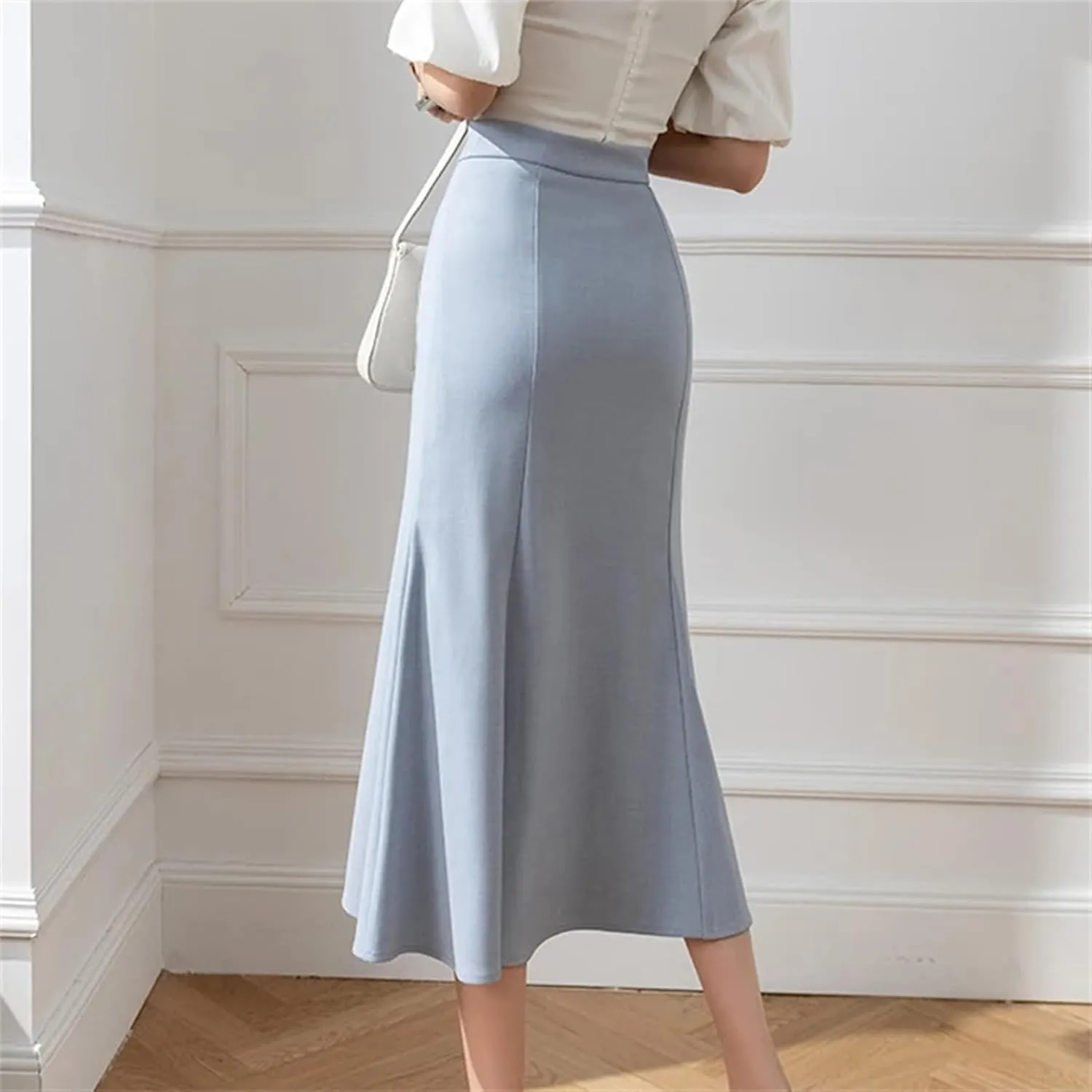 Women's Elegant Trumpet Skirt  Casual Slim Mid-Long Office Fishtail Pencil Skirt for Work