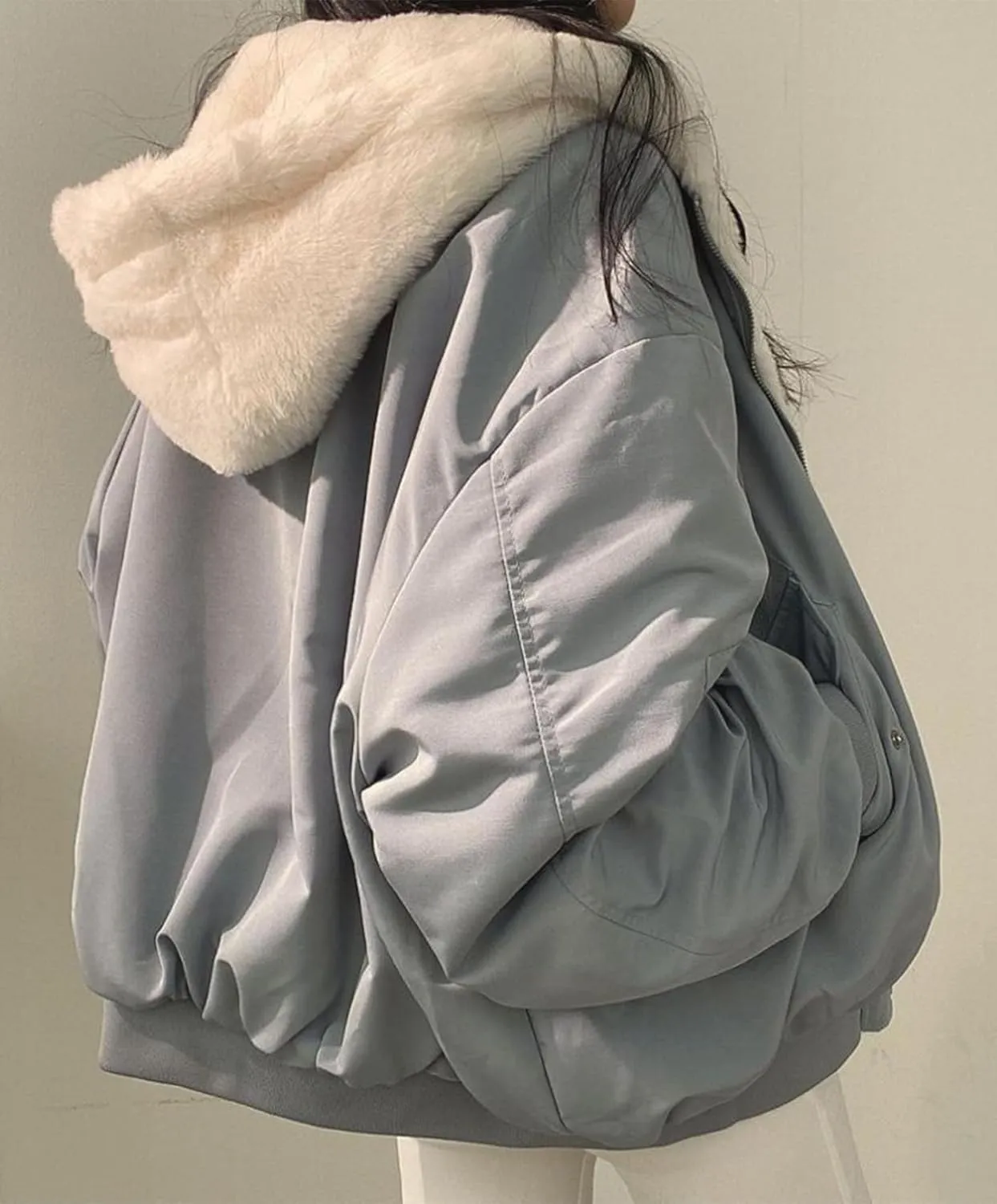 Womens Fleece Lined Jacket Reversible Zip Up Fuzzy Faux Fur Hoodie Oversized Warm Sweatshirt