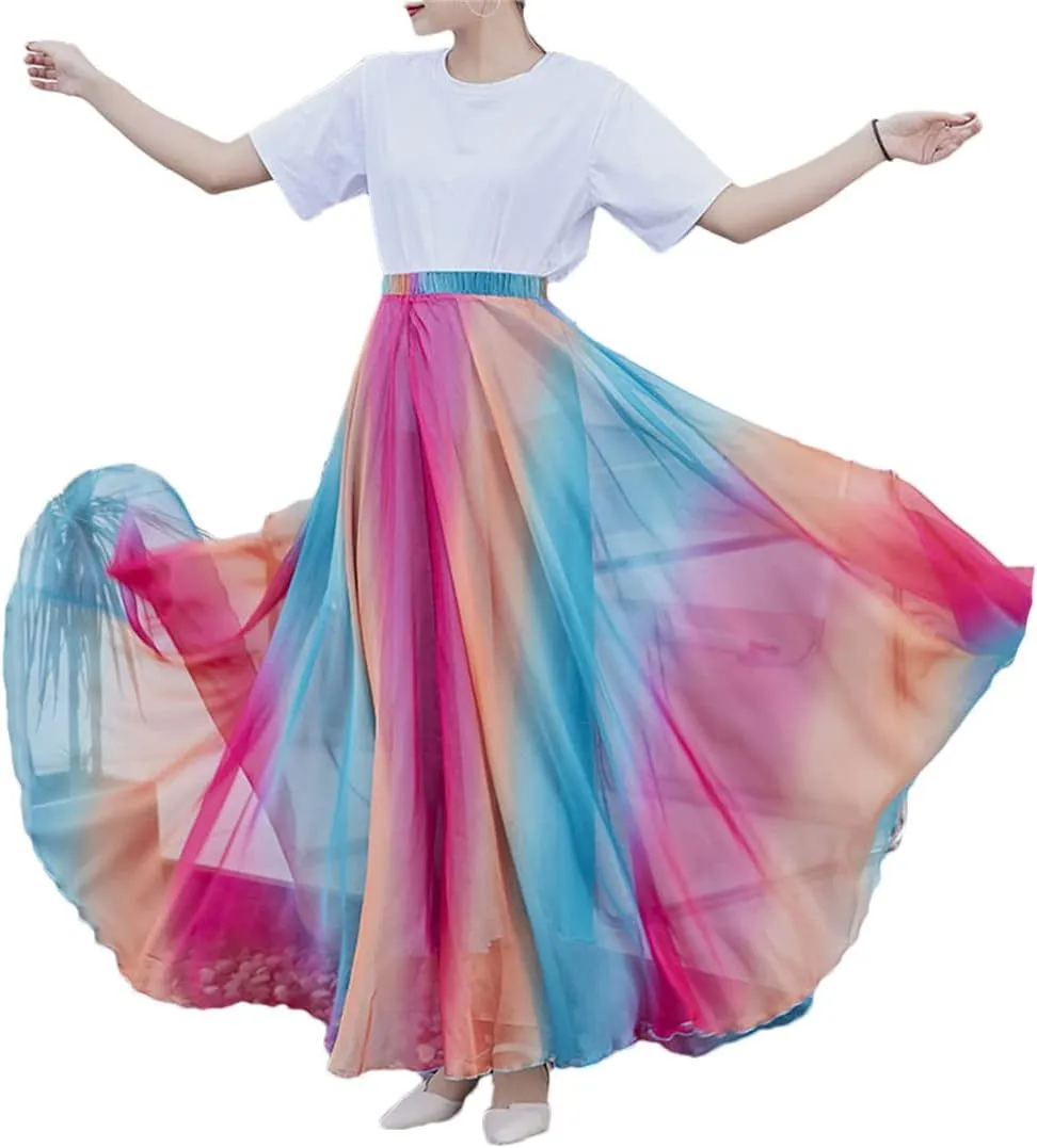 Women's High Waist Boho Floral Maxi Skirt Casual Flowy Swing Pleated A Line Beach Long Skirts