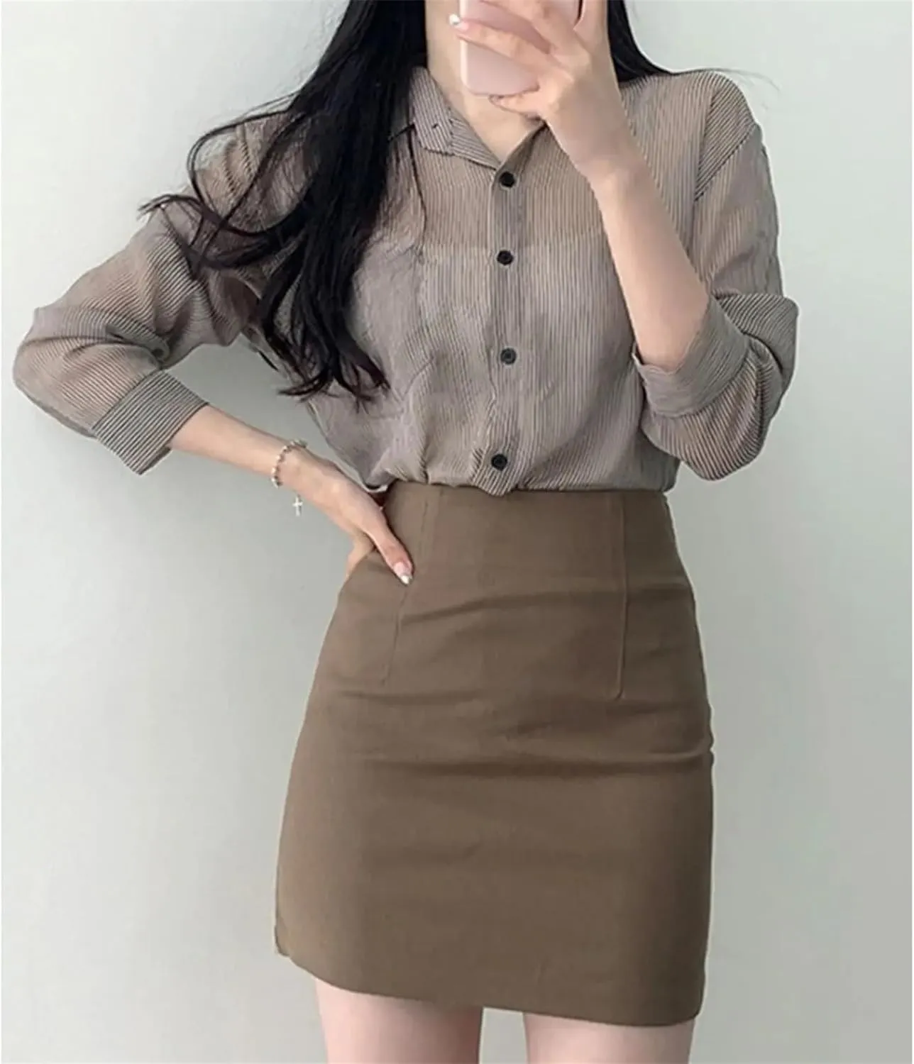 Women's High-Waisted Bodycon Skirt  Skinny Hip-Hugging Spring Midi Above Knee Pencil Skirt for Work