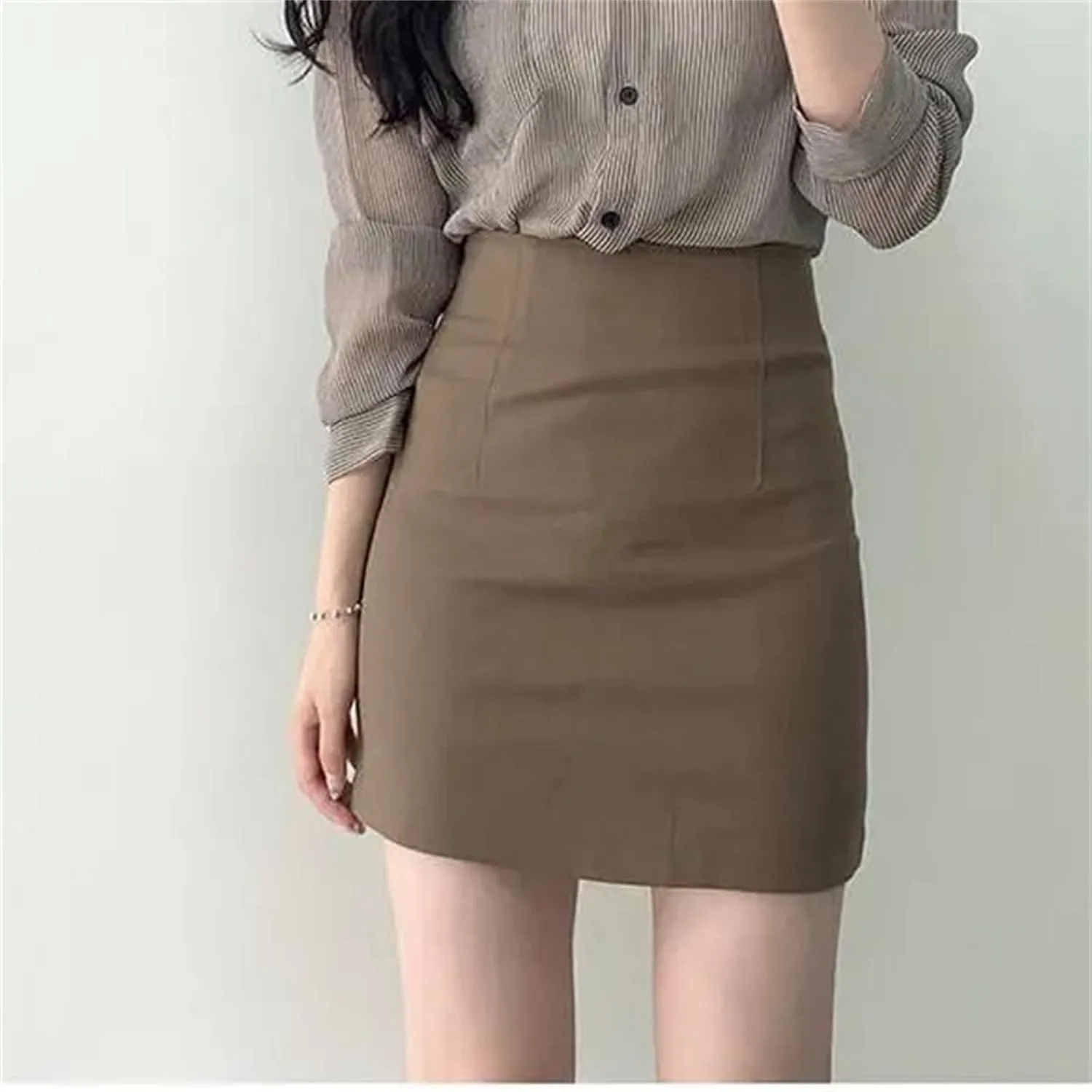 Women's High-Waisted Bodycon Skirt  Skinny Hip-Hugging Spring Midi Above Knee Pencil Skirt for Work
