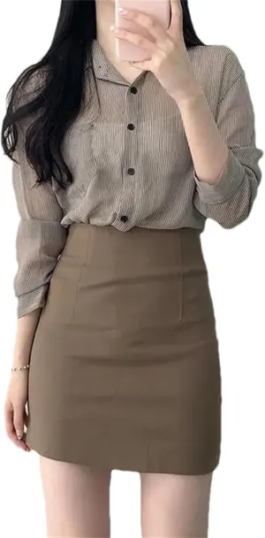 Women's High-Waisted Bodycon Skirt  Skinny Hip-Hugging Spring Midi Above Knee Pencil Skirt for Work