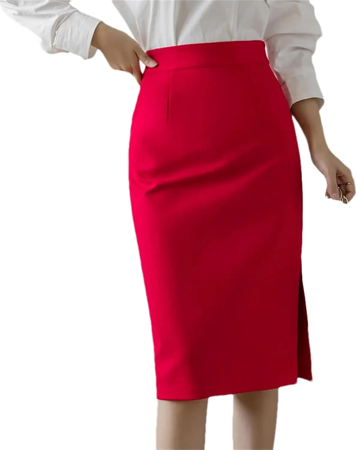 Women's High-Waisted Pencil Skirt  Solid Color Summer Knee-Length Sexy Skirt with Pockets Casual Clothing for Women