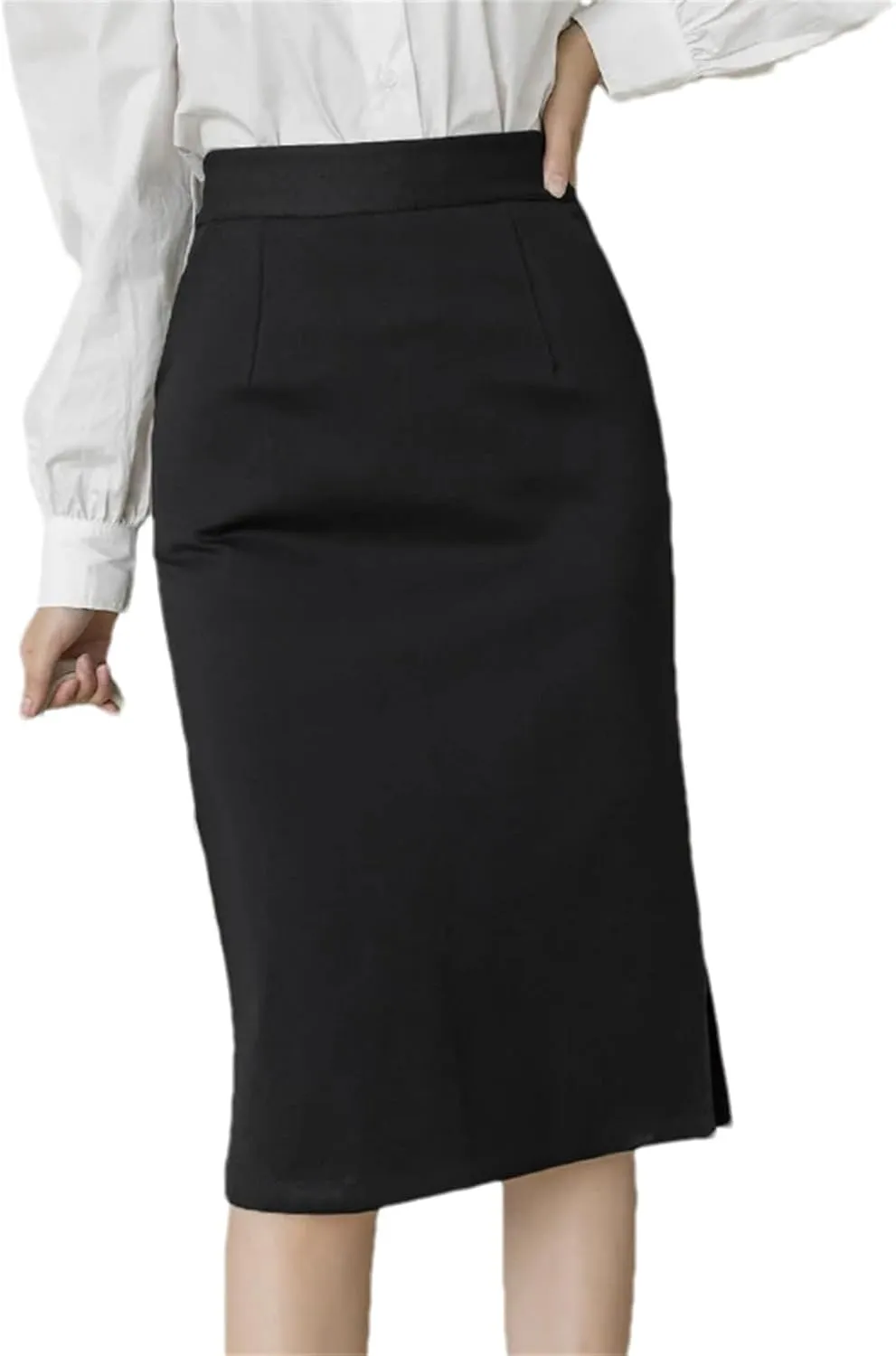 Women's High-Waisted Pencil Skirt  Solid Color Summer Knee-Length Sexy Skirt with Pockets Casual Clothing for Women