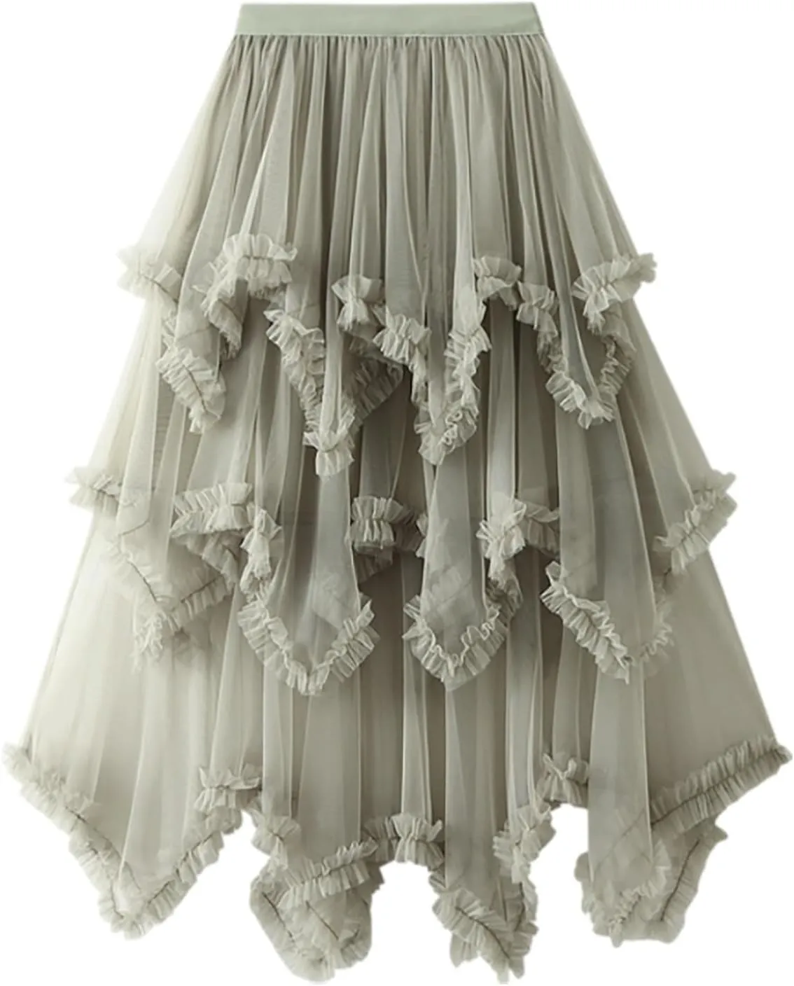 Women's Tulle Skirt,Tutu Skirt,A-Line Mesh Midi Skirtasymmetrical Pleated Elastic High Waist Layered St.