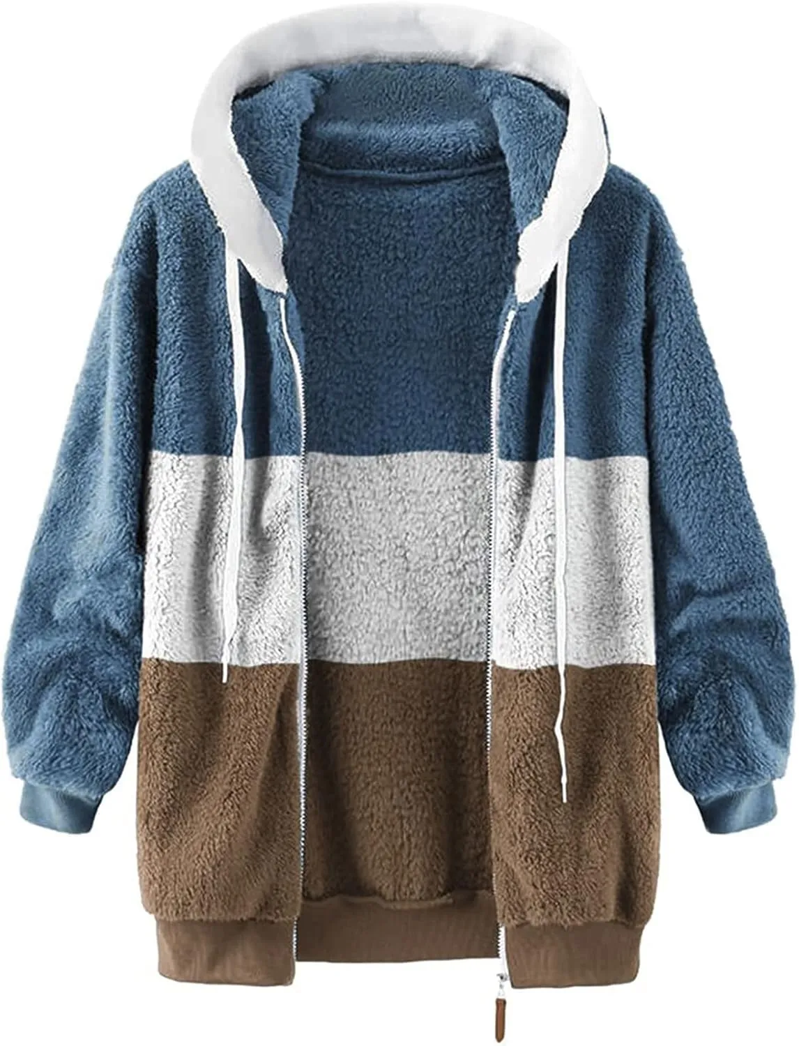 Womens Y2k Tops Zipper Long Sleeve Stitching Coats Color Block Fleece Plush Hooded Jacket Dressy Outerwear