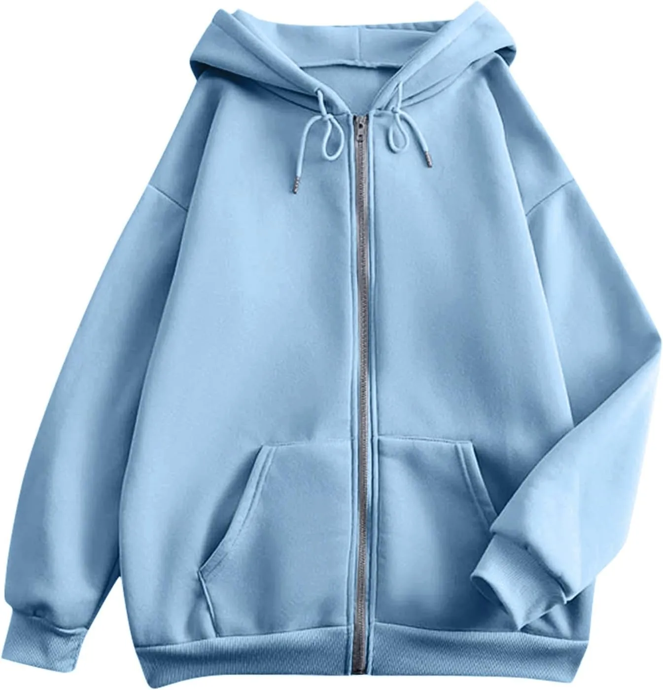 Women's Zip Up Hoodie Long Sleeve Oversized Sweatshirt Fall Lightweight Jacket Pockets Ladies Sweatshirts for Women