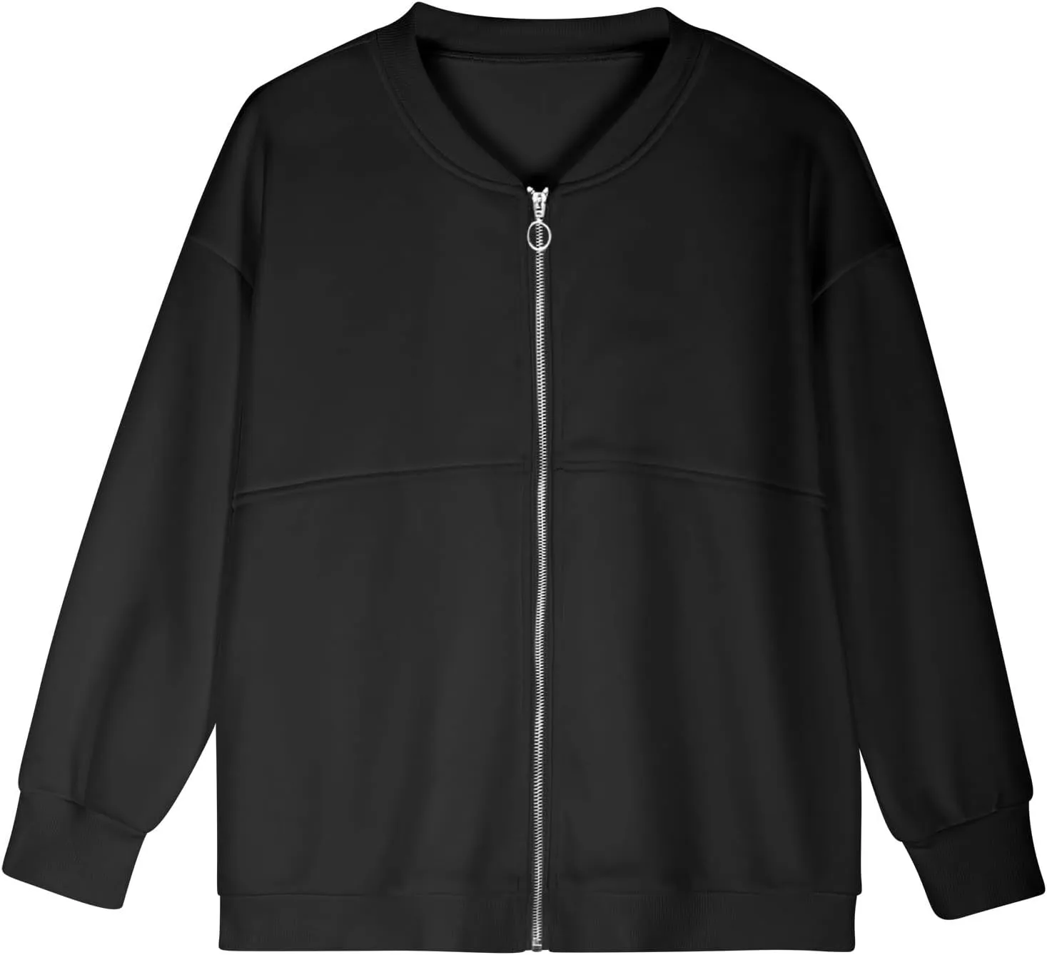 Women's Zip Up Sweatshirt Jackets No Hood Long Sleeve Sweatshirt Casual Loose Fit Outerwear with Pockets Fall Clothes