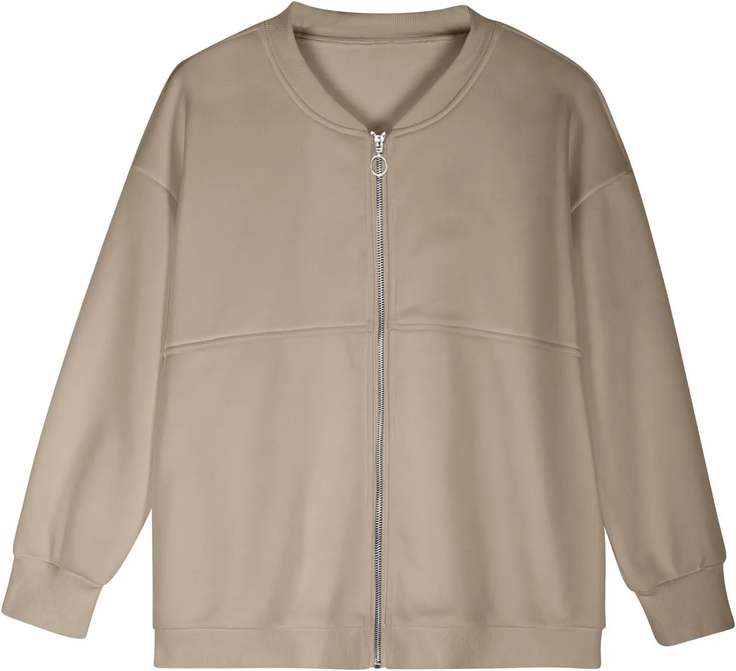 Women's Zip Up Sweatshirt Jackets No Hood Long Sleeve Sweatshirt Casual Loose Fit Outerwear with Pockets Fall Clothes