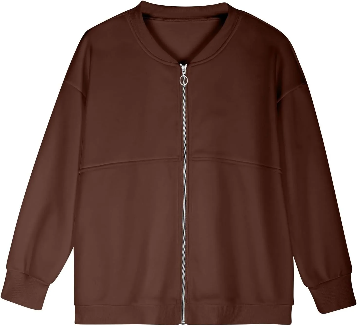 Women's Zip Up Sweatshirt Jackets No Hood Long Sleeve Sweatshirt Casual Loose Fit Outerwear with Pockets Fall Clothes