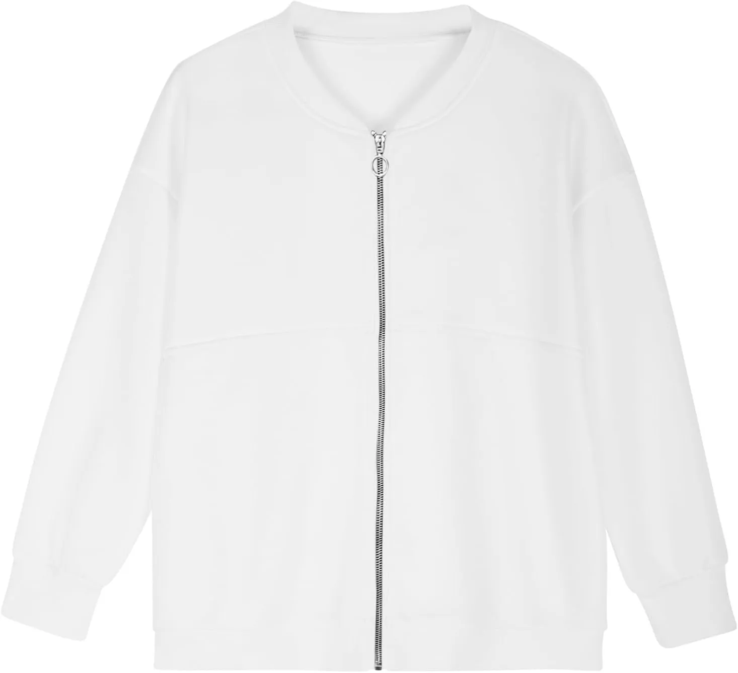 Women's Zip Up Sweatshirt Jackets No Hood Long Sleeve Sweatshirt Casual Loose Fit Outerwear with Pockets Fall Clothes