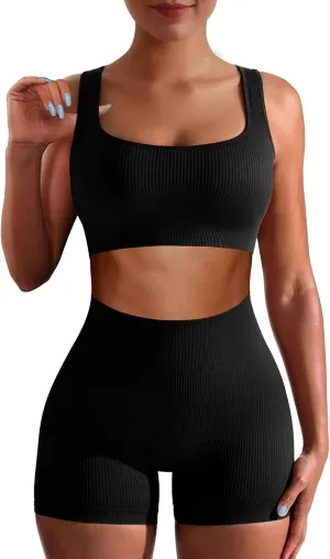 Workout Sets for Women Two Piece Sets for Women Summer Seamless Ribbed High Waist Leggings with Sports Bra Gym Sets