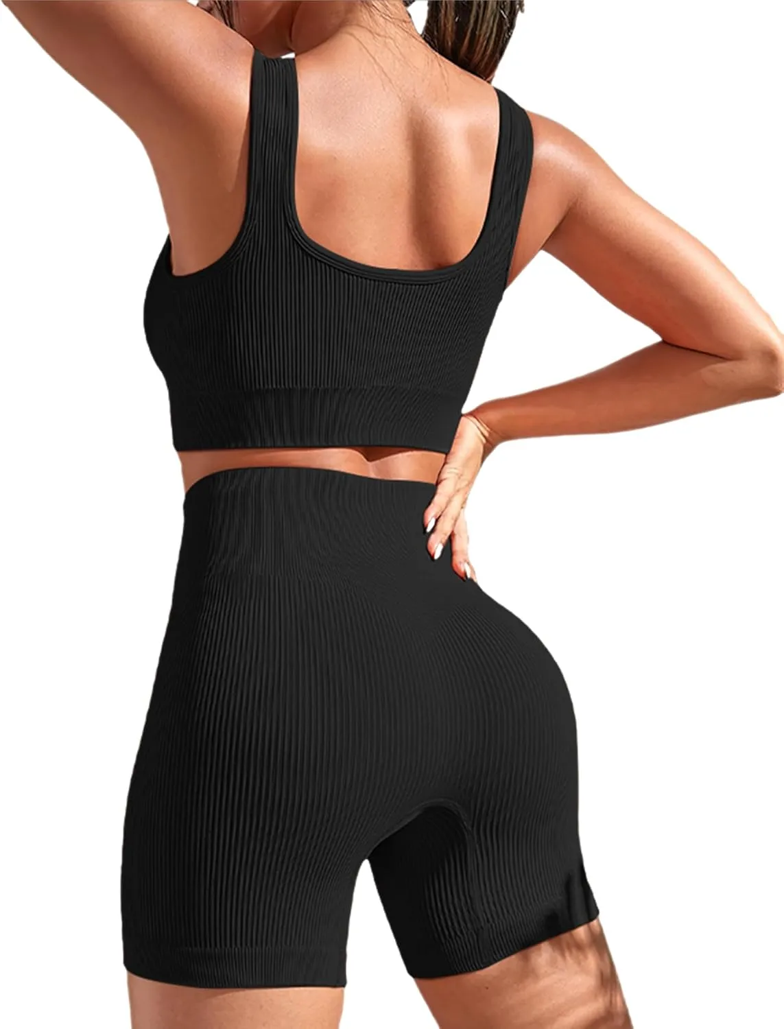 Workout Sets for Women Two Piece Sets for Women Summer Seamless Ribbed High Waist Leggings with Sports Bra Gym Sets