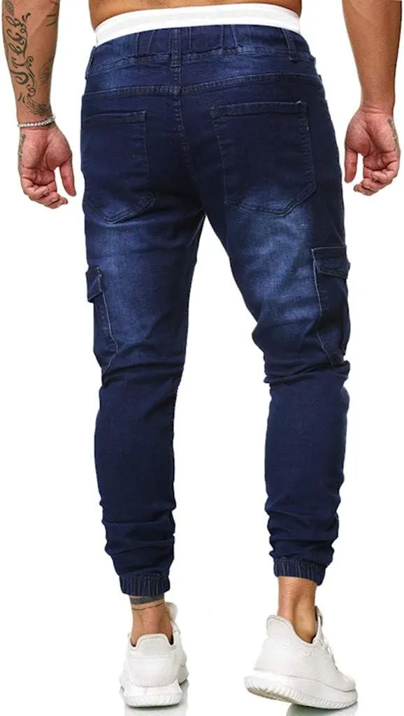 WUAI-Men Skinny Jeans Stretch Washed Slim Fit Stretch Biker Jeans Denim Pants with Big Pockets