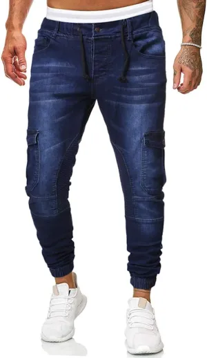 WUAI-Men Skinny Jeans Stretch Washed Slim Fit Stretch Biker Jeans Denim Pants with Big Pockets