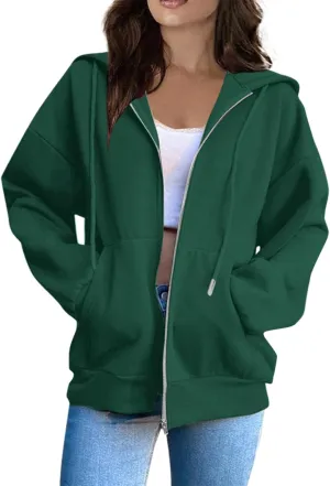Zip Up Hoodie Women 2025 Long Sleeve Oversized Sweatshirts for Women Y2K Jacket with Pockets Fall Fashion Clothes