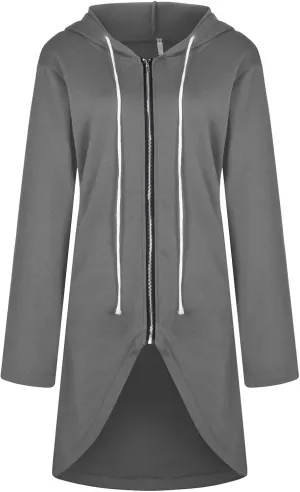 Zip Up Hoodie Women,2024 Trendy Irregular Hem Oversized Hoodies Long Tunic Sweatshirt Open Front Cardigan Jacket