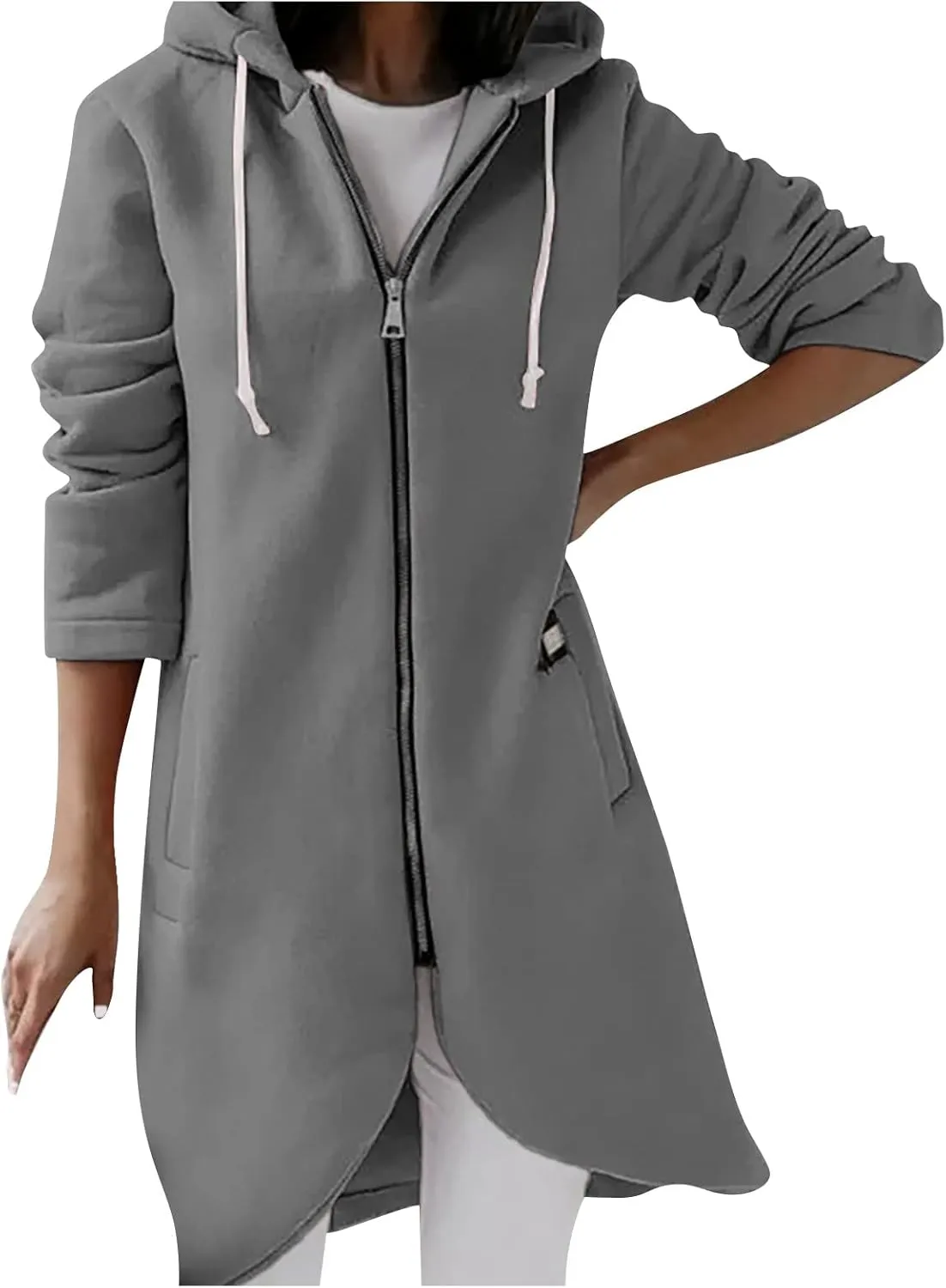 Zip Up Hoodie Women,2024 Trendy Irregular Hem Oversized Hoodies Long Tunic Sweatshirt Open Front Cardigan Jacket