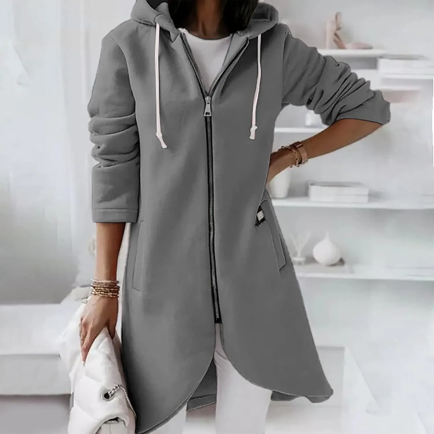 Zip Up Hoodie Women,2024 Trendy Irregular Hem Oversized Hoodies Long Tunic Sweatshirt Open Front Cardigan Jacket